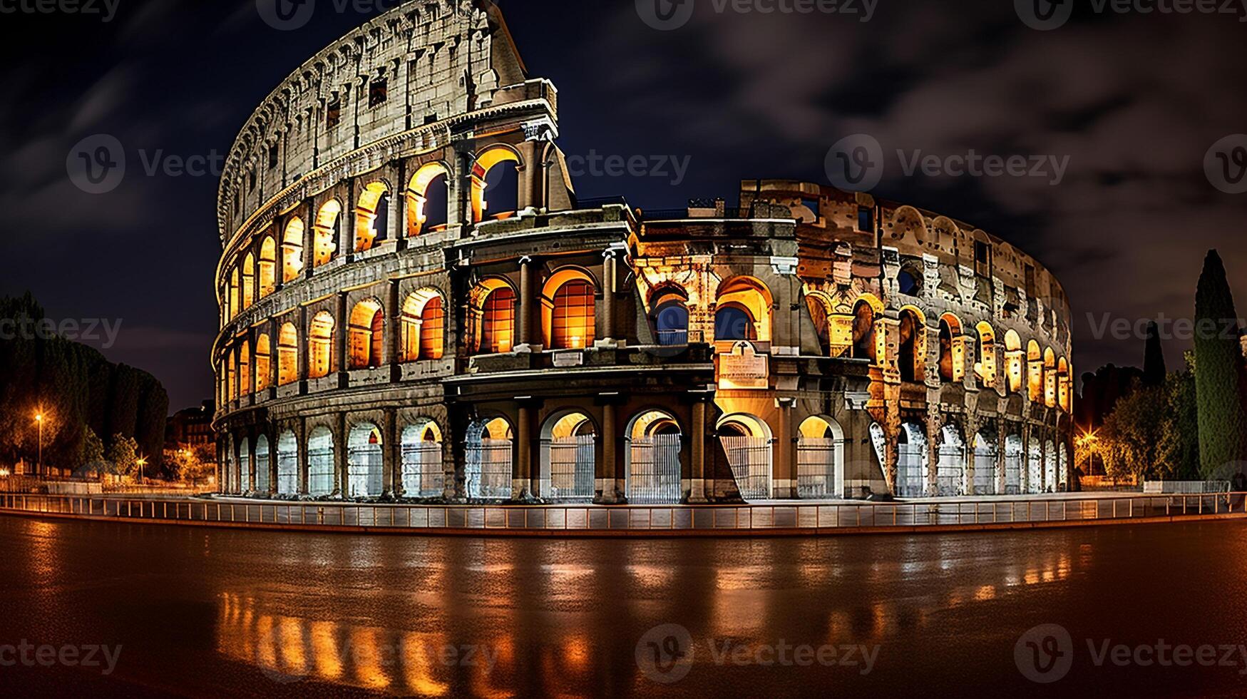 Night view of The Colosseum. Generative AI photo