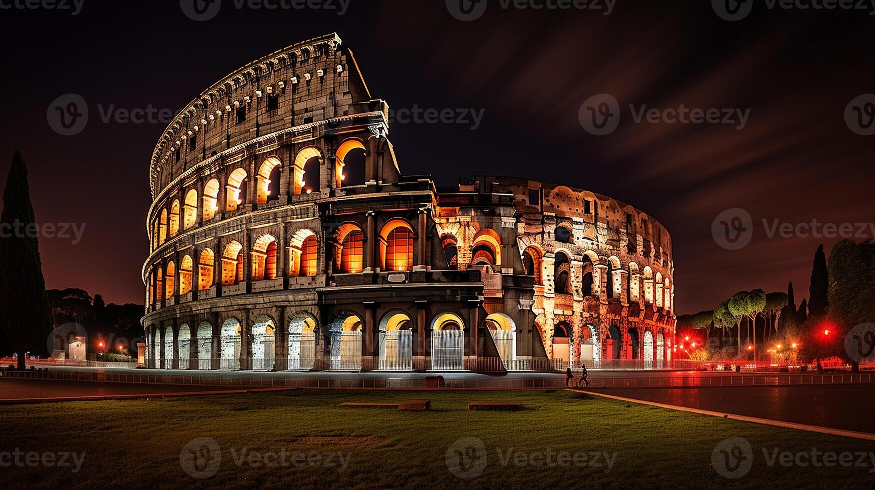 Night view of The Colosseum. Generative AI photo