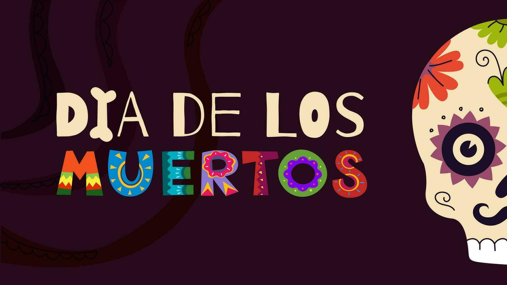 dia Delaware los muertos fiesta horizontal póster. mexicano día de el muerto nacional mexico festival saludo tarjeta. vistoso letras y cráneo en latín America fiesta bandera. tradicional carnaval volantes vector