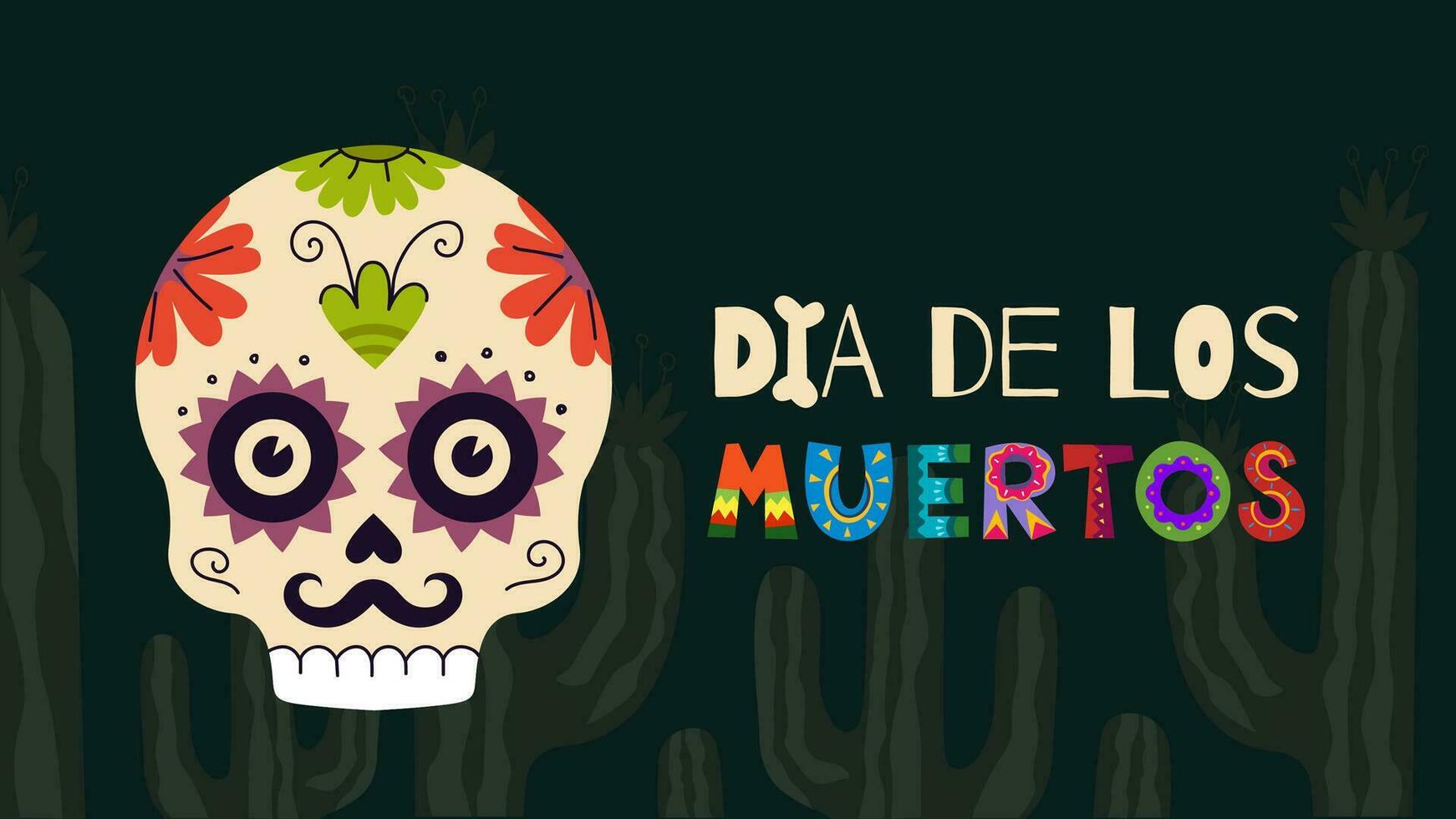 dia Delaware los muertos fiesta horizontal póster. mexicano día de el muerto nacional festival saludo tarjeta con vistoso letras y cráneo. mexico tradicional noviembre carnaval volantes eps diseño modelo vector