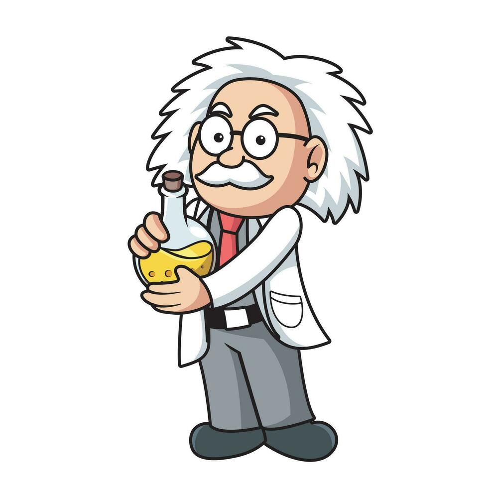 Happy Old Man Professor with Glasses Holding Potion vector