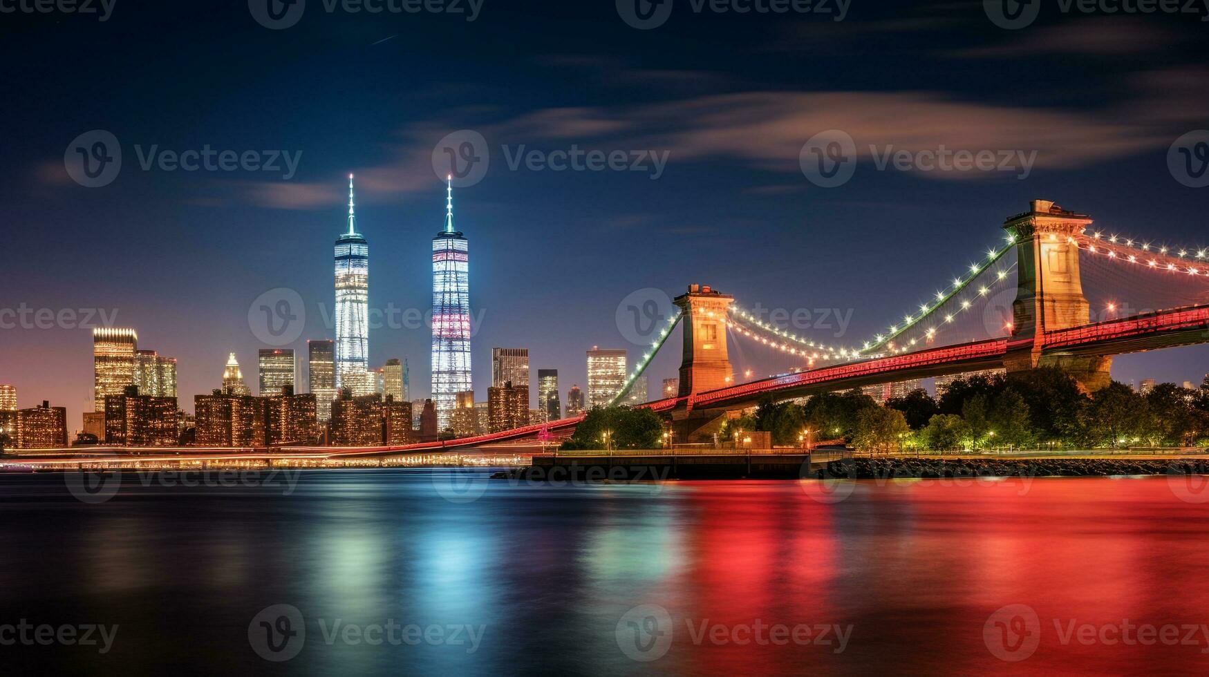 Night view of Statue of Liberty. Generative AI photo