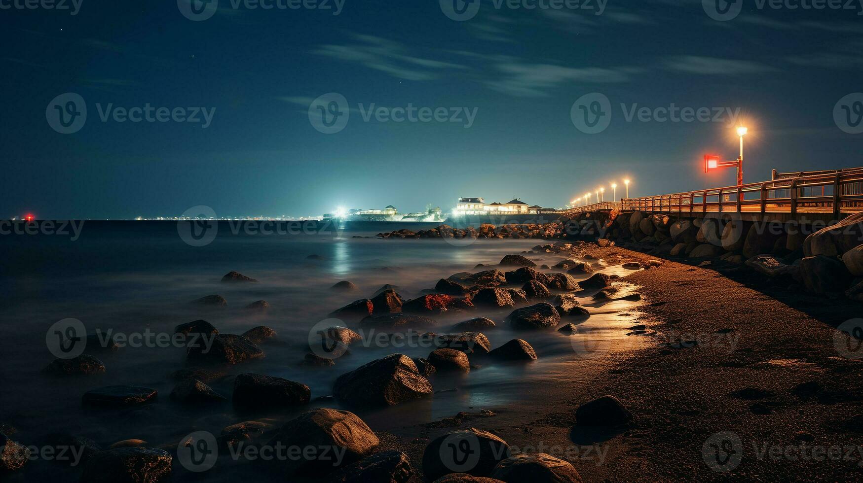 Night view of Swakopmund Jetty. Generative AI photo