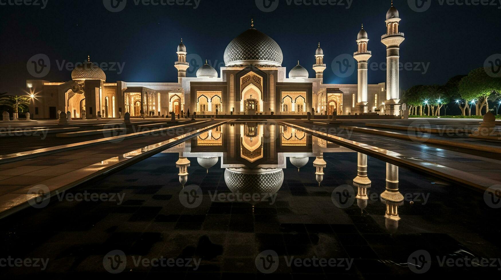 Night view of Sankore Madrasah. Generative AI photo