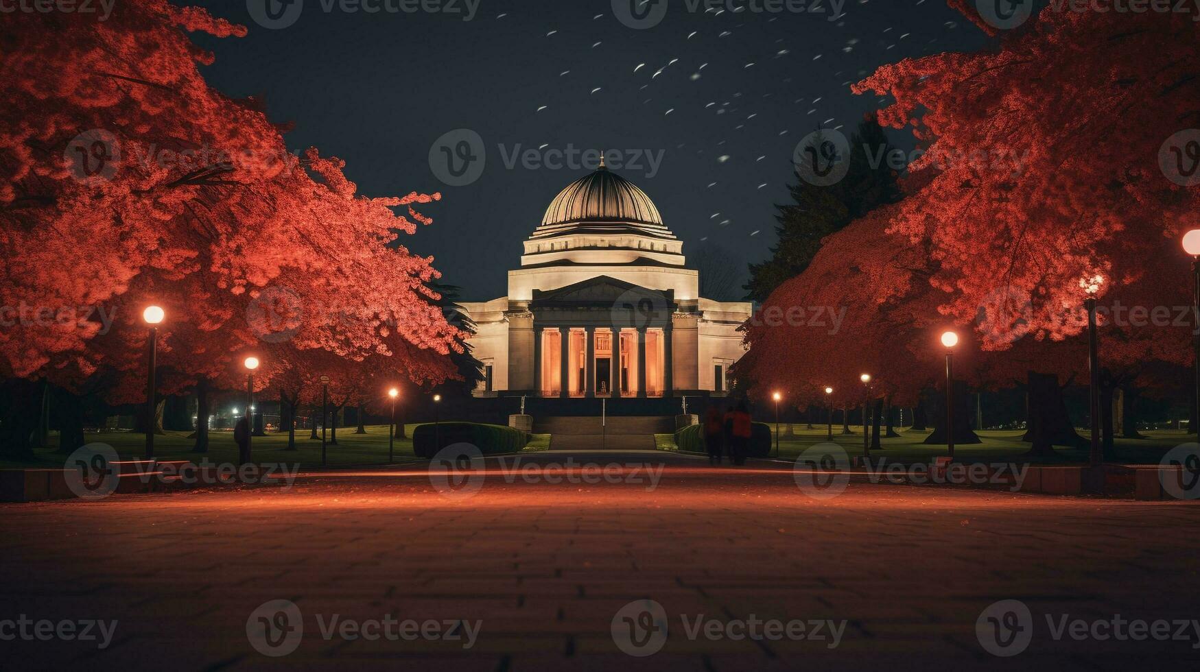 Night view of Shrine of Remembrance. Generative AI photo