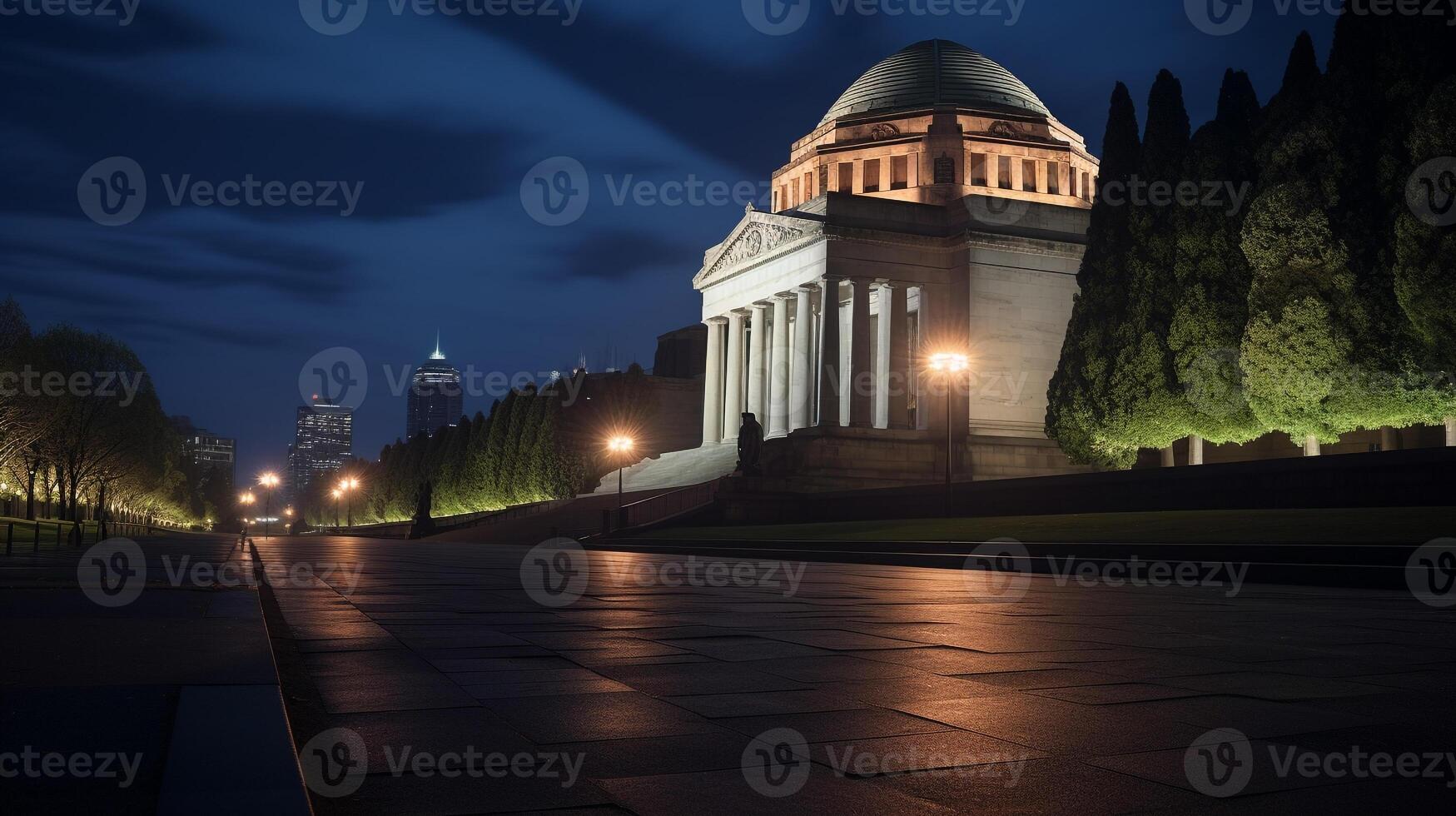 Night view of Shrine of Remembrance. Generative AI photo