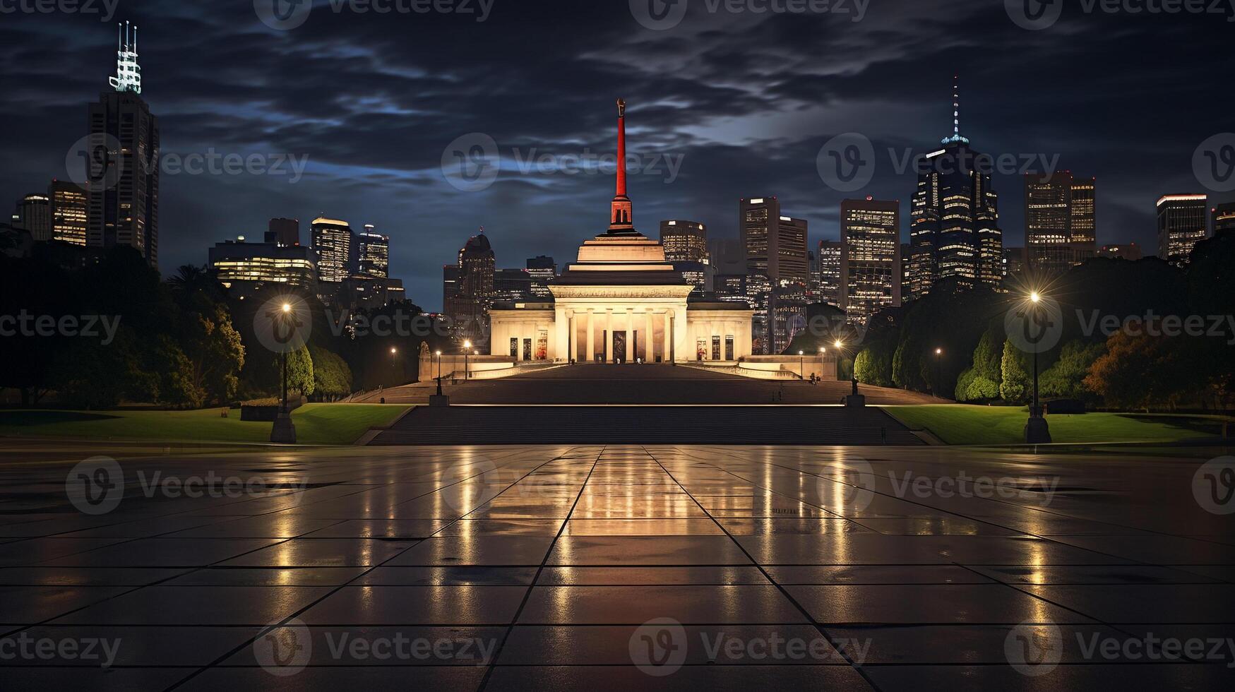 Night view of Shrine of Remembrance. Generative AI photo