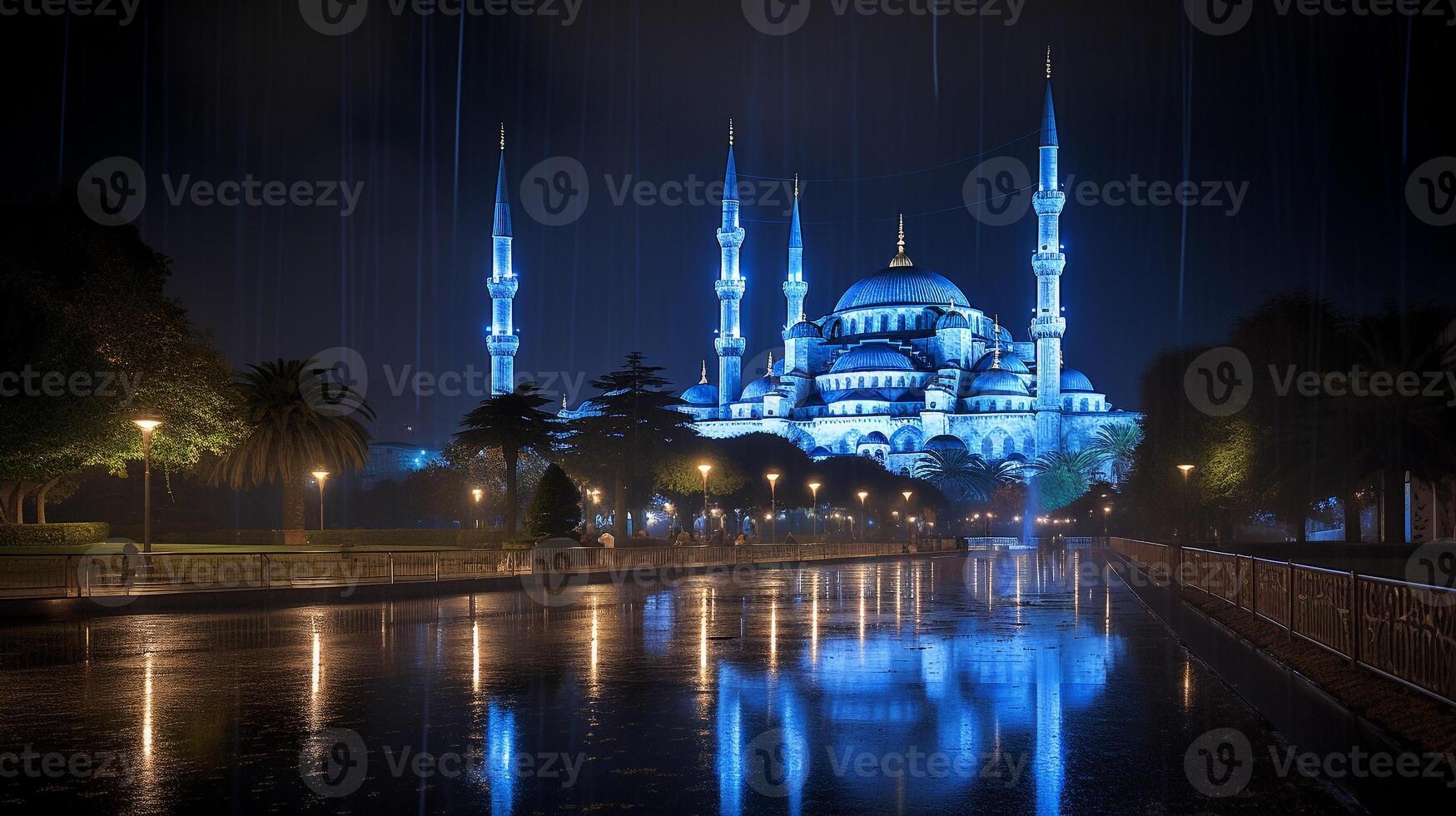 noche ver de el azul mezquita. generativo ai foto