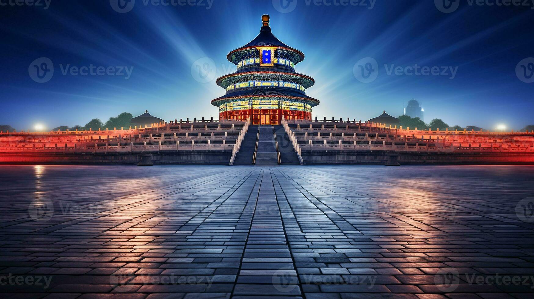 Night view of Temple of Heaven. Generative AI photo