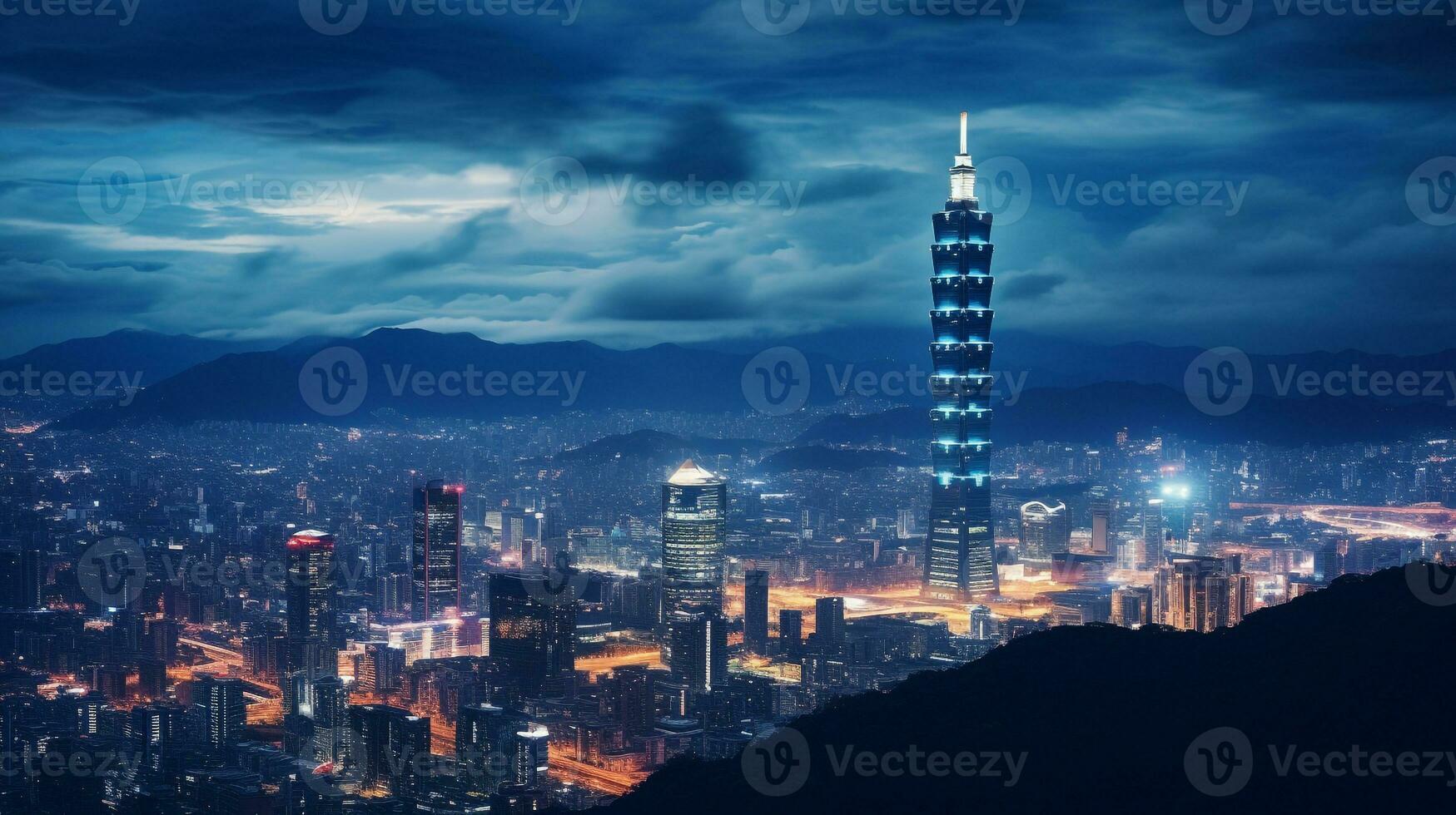 noche ver de taipei 101. generativo ai foto