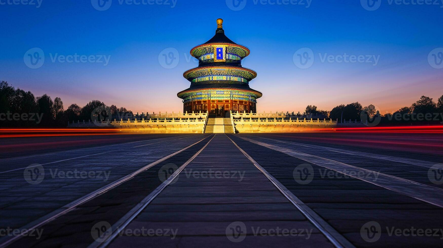 Night view of Temple of Heaven. Generative AI photo