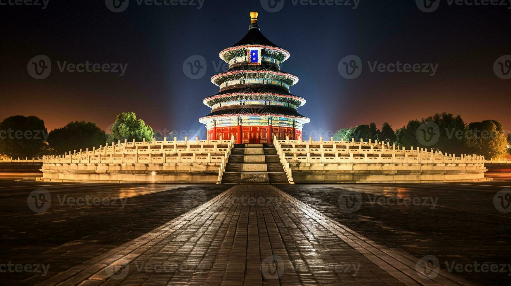 Night view of Temple of Heaven. Generative AI photo