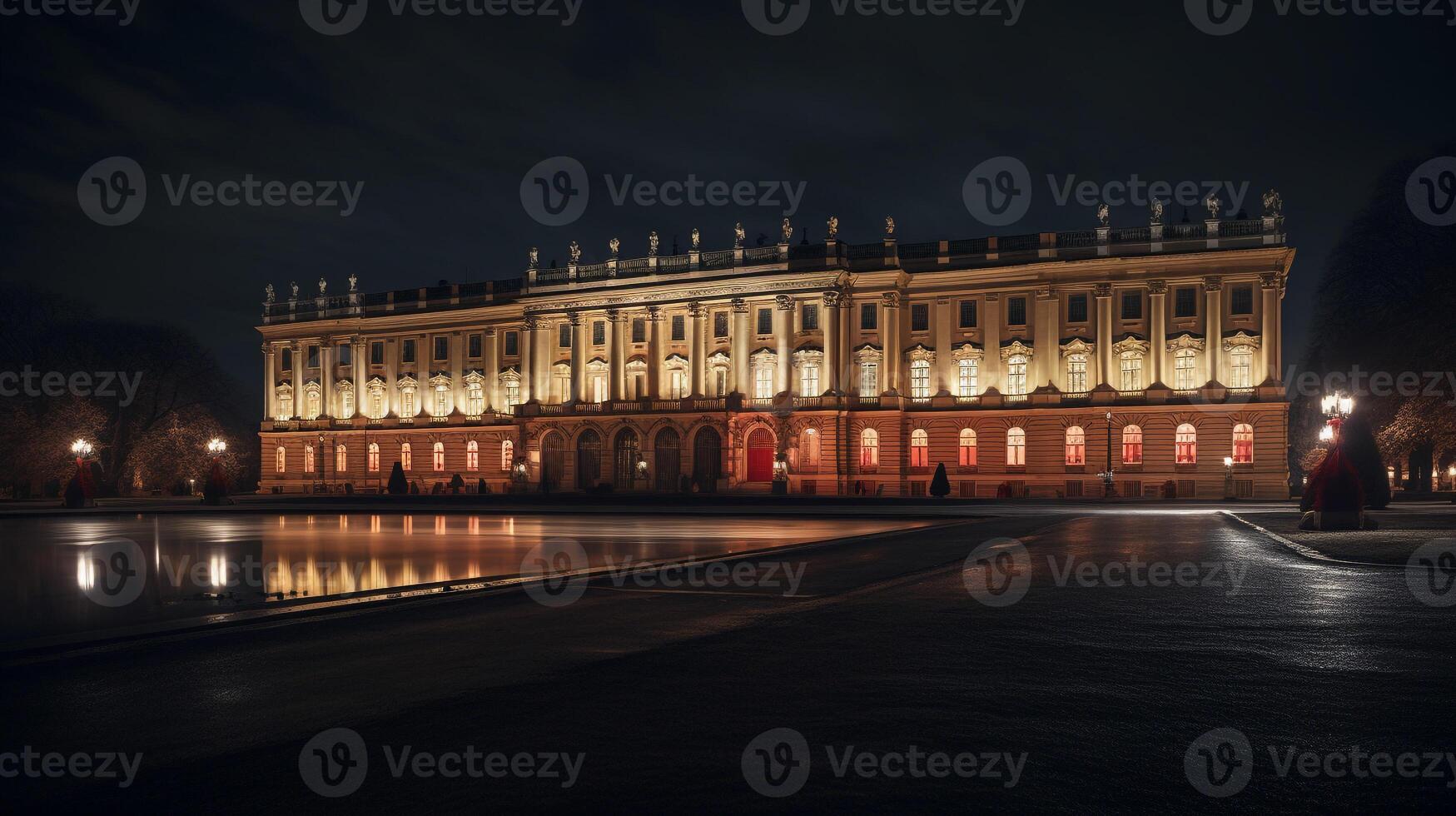 Night view of Schonbrunn Palace. Generative AI photo