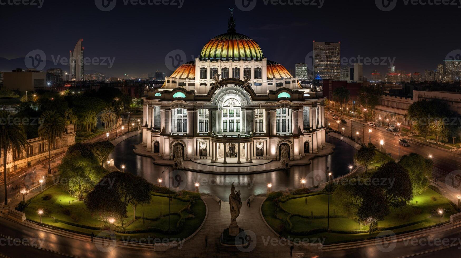 noche ver de palacio Delaware bellas artes. generativo ai foto