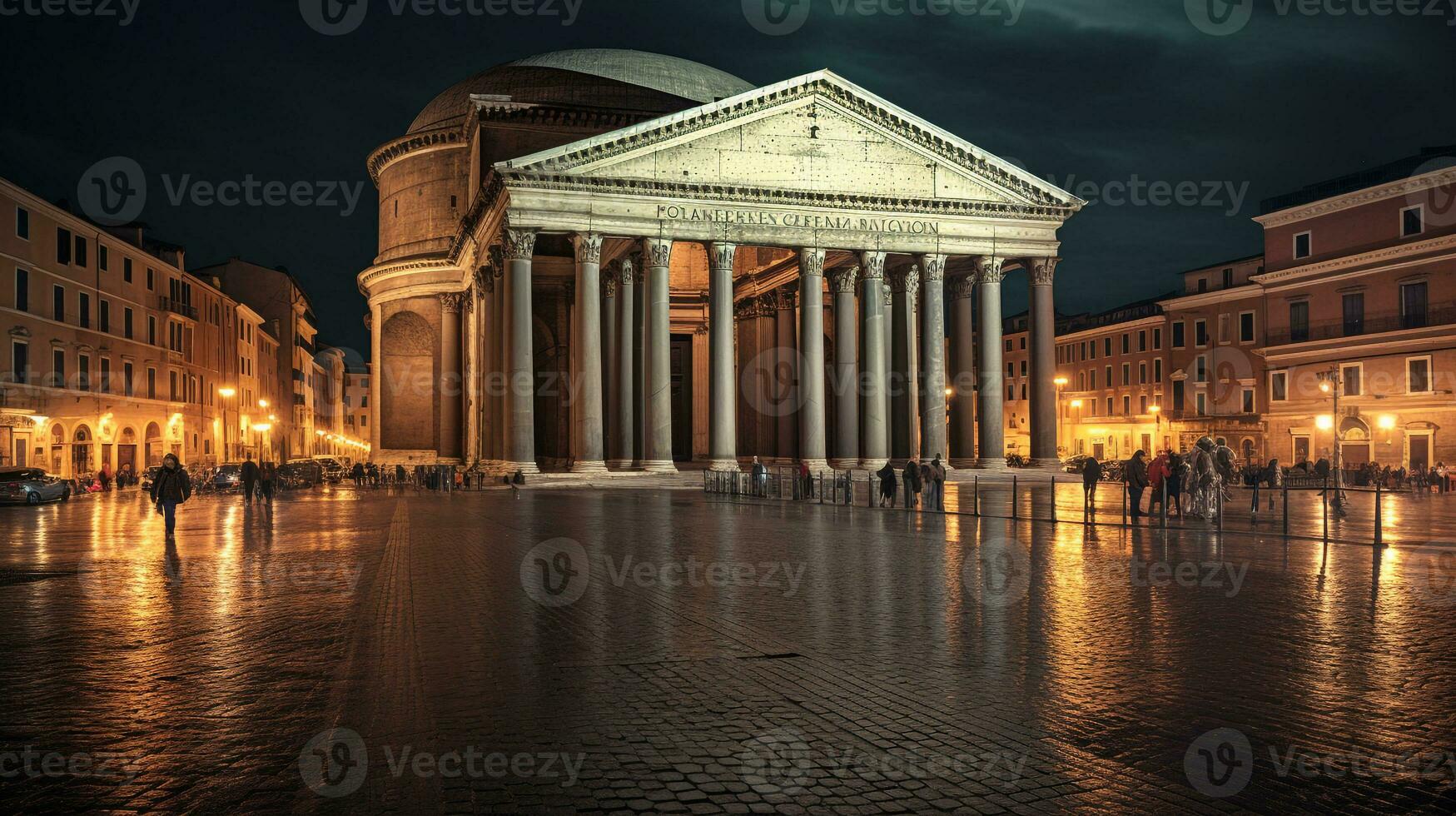 Night view of Pantheon. Generative AI photo