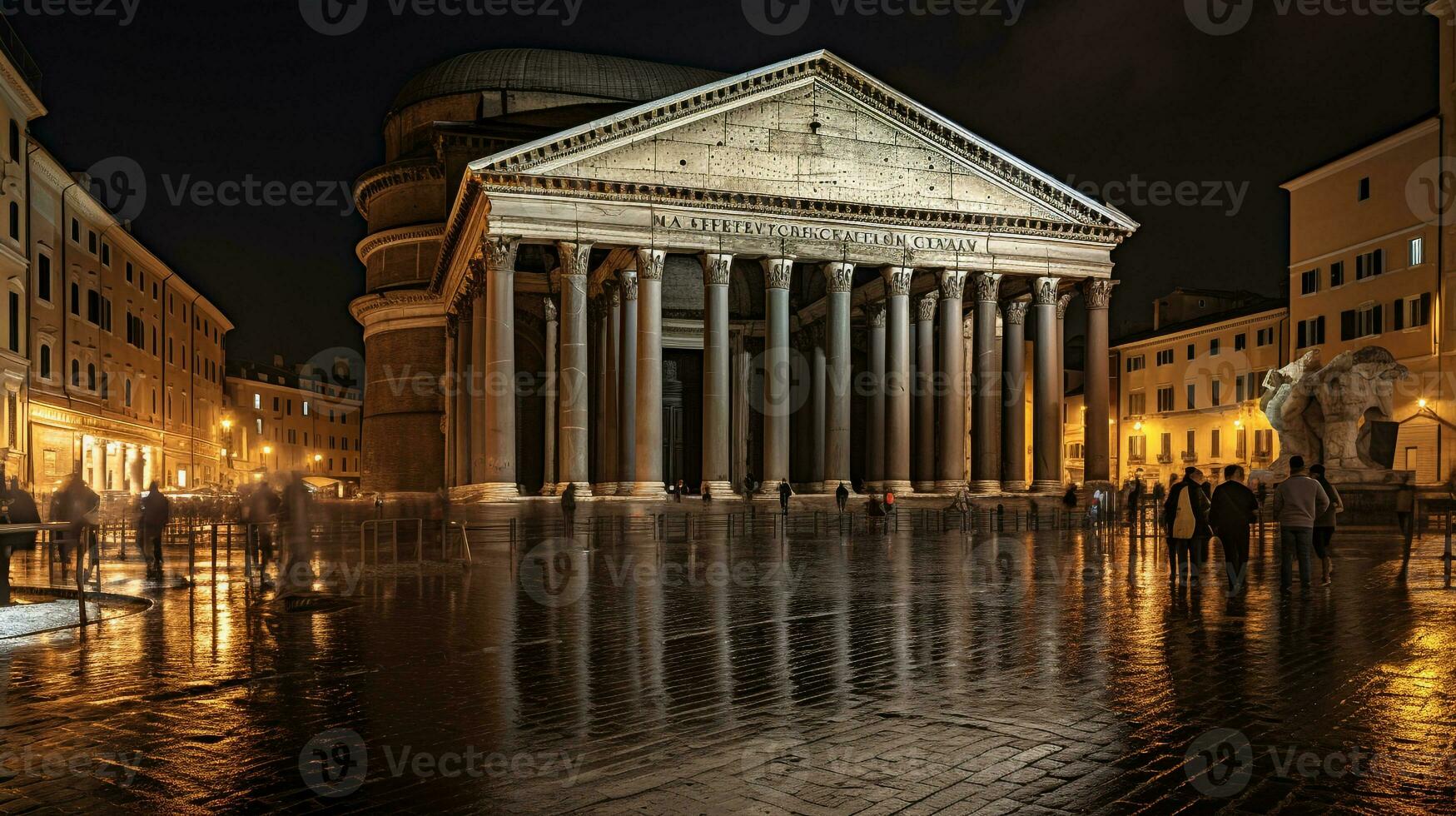 Night view of Pantheon. Generative AI photo