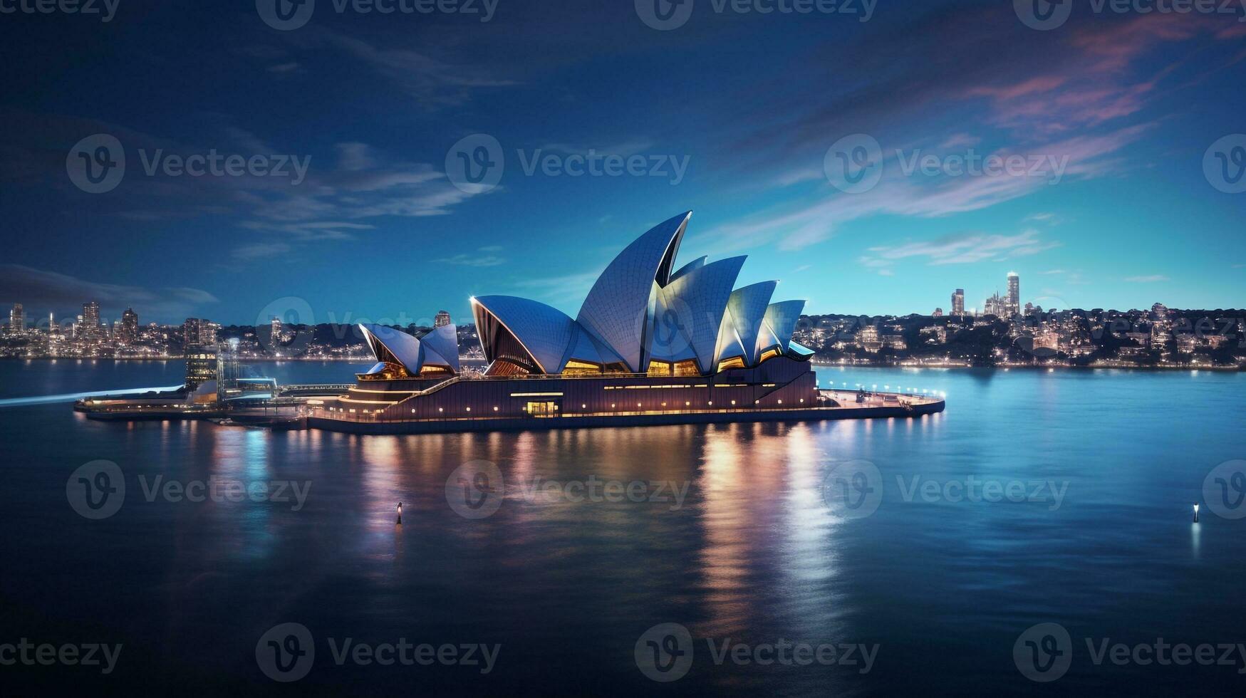 Night view of Sydney Opera House. Generative AI photo