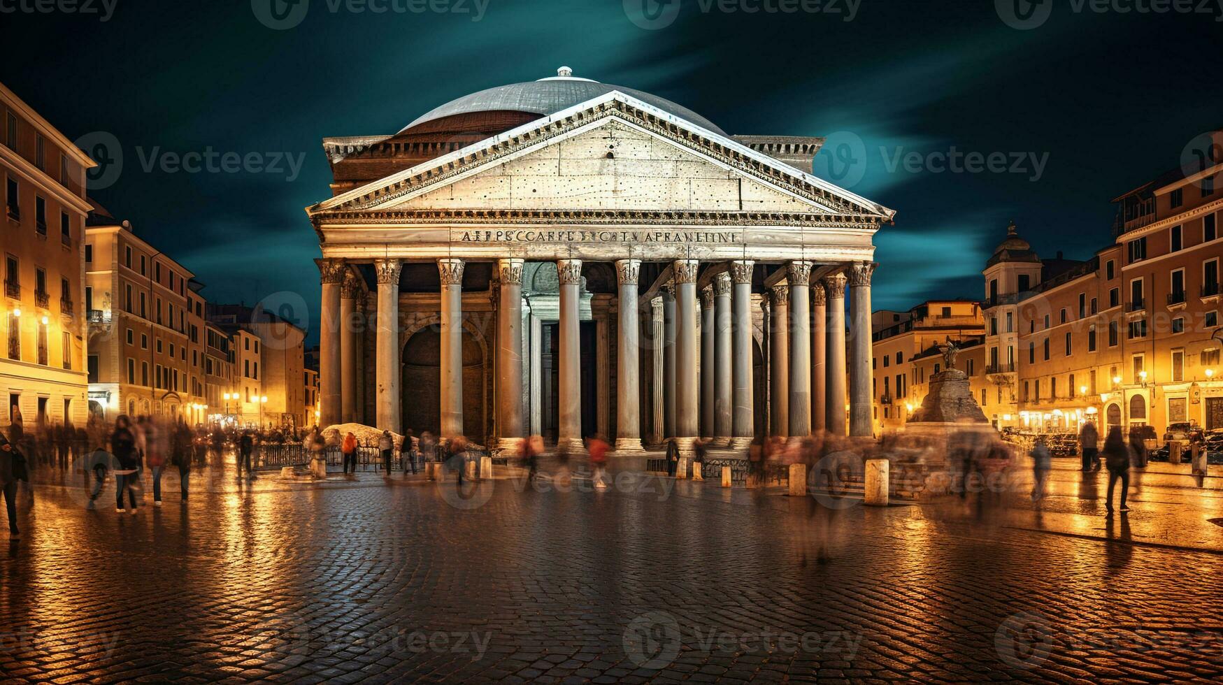 Night view of Pantheon. Generative AI photo