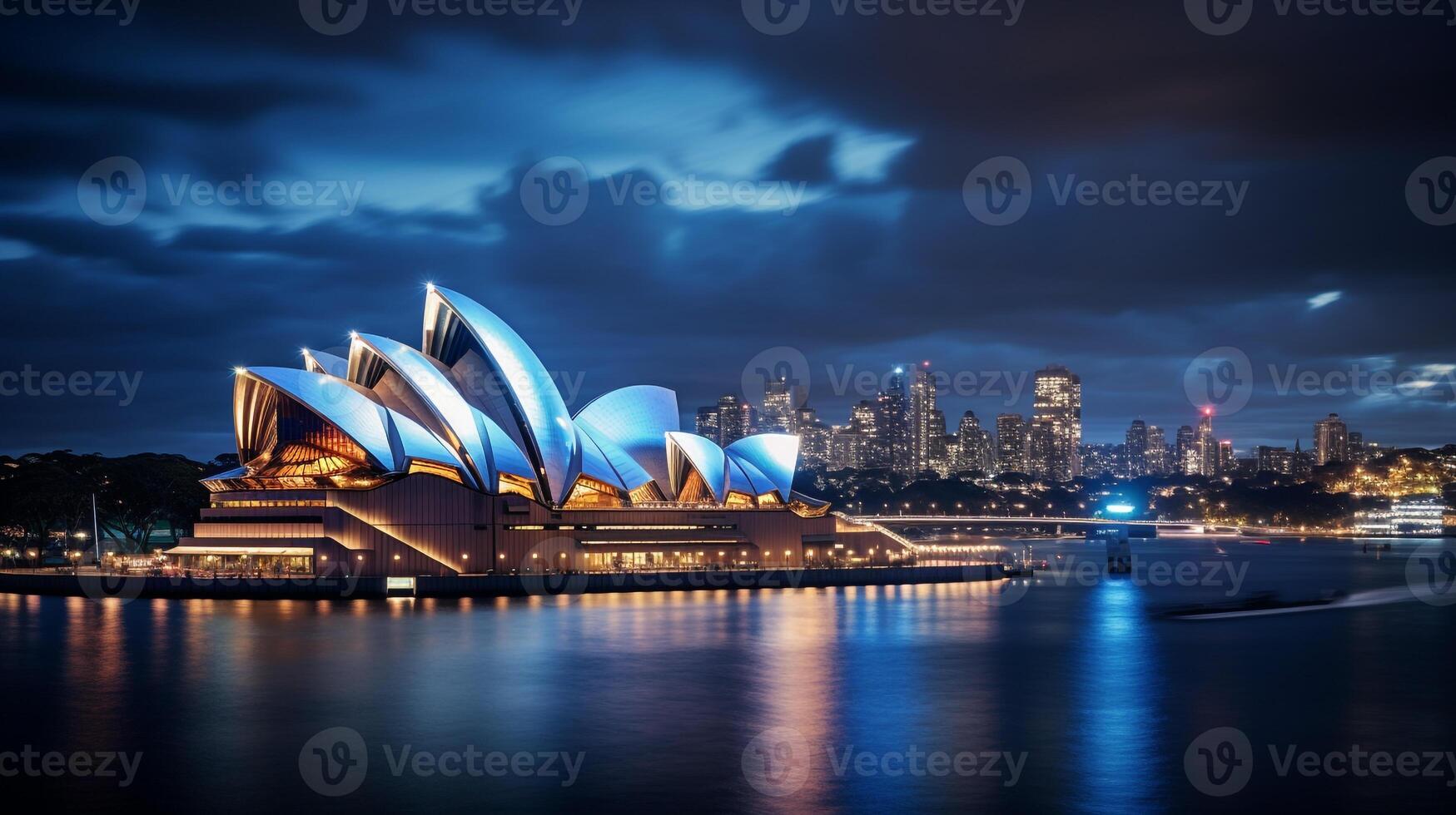 Night view of Sydney Opera House. Generative AI photo