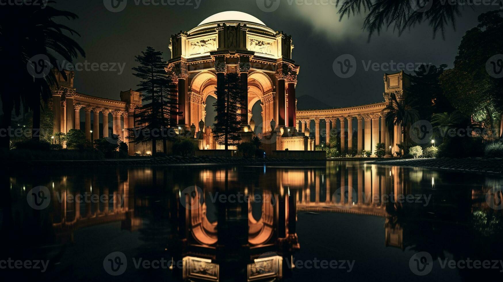 Night view of Palace of Fine Arts. Generative AI photo