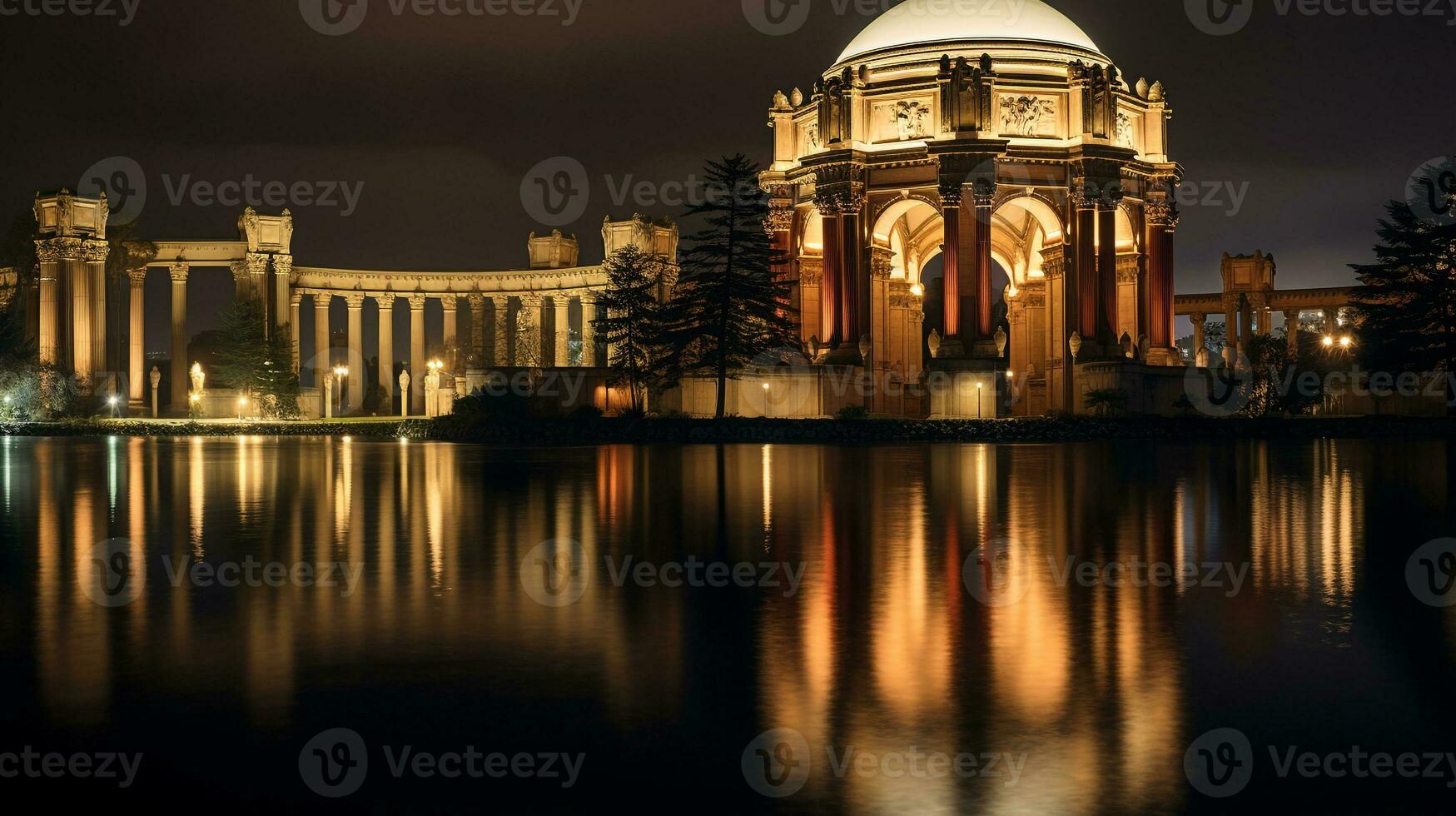 Night view of Palace of Fine Arts. Generative AI photo