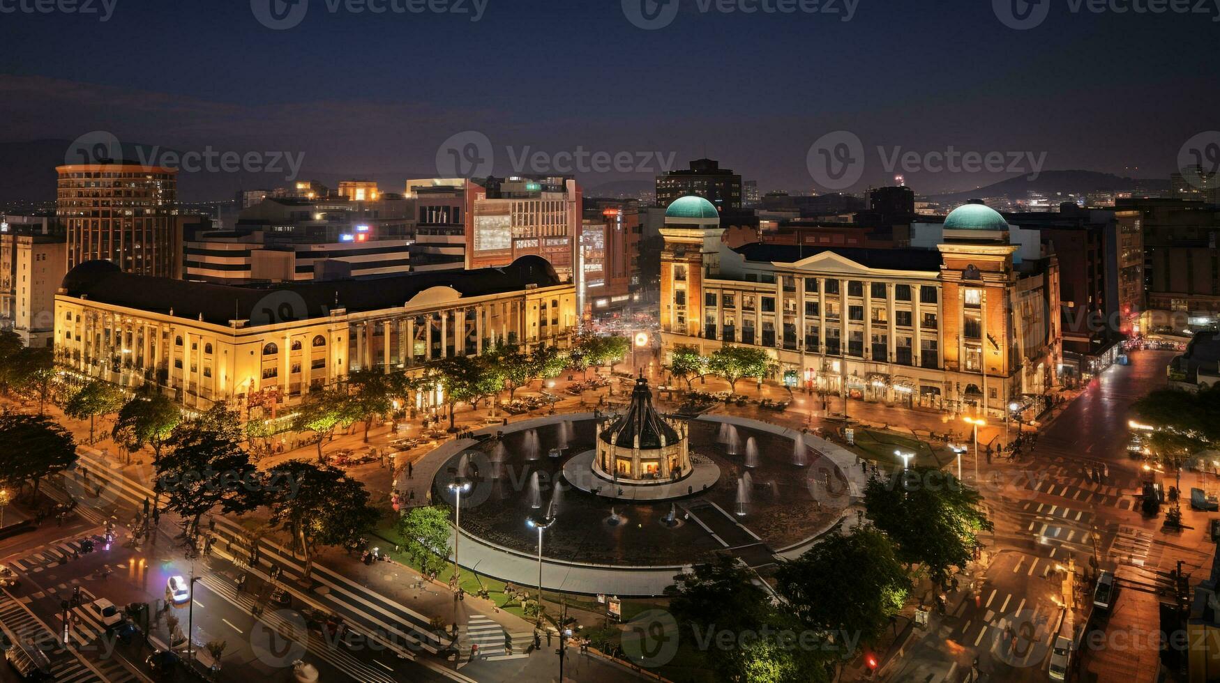 Night view of Nelson Mandela Square. Generative AI photo