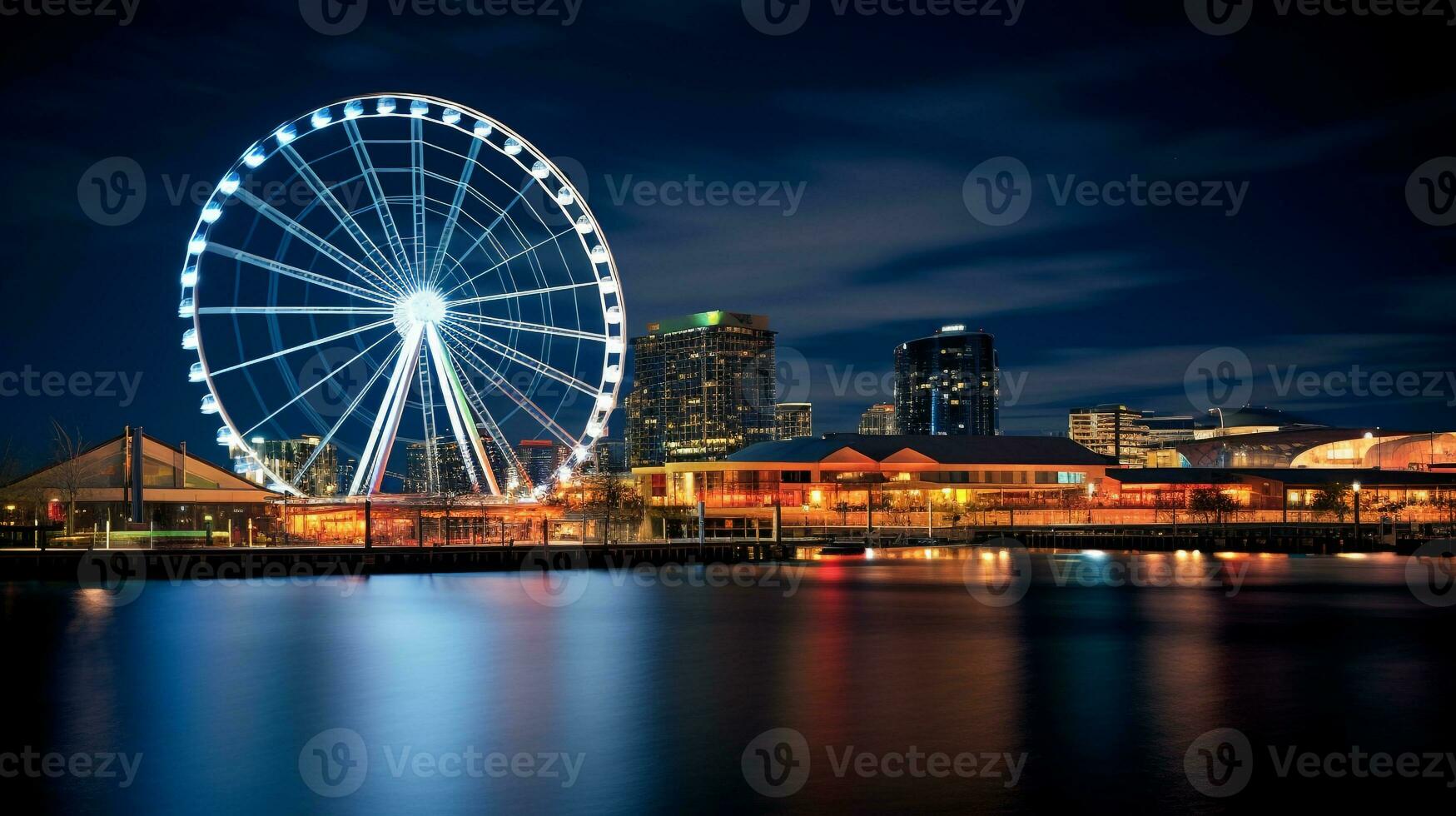 Night view of Melbourne Star Observation Wheel. Generative AI photo