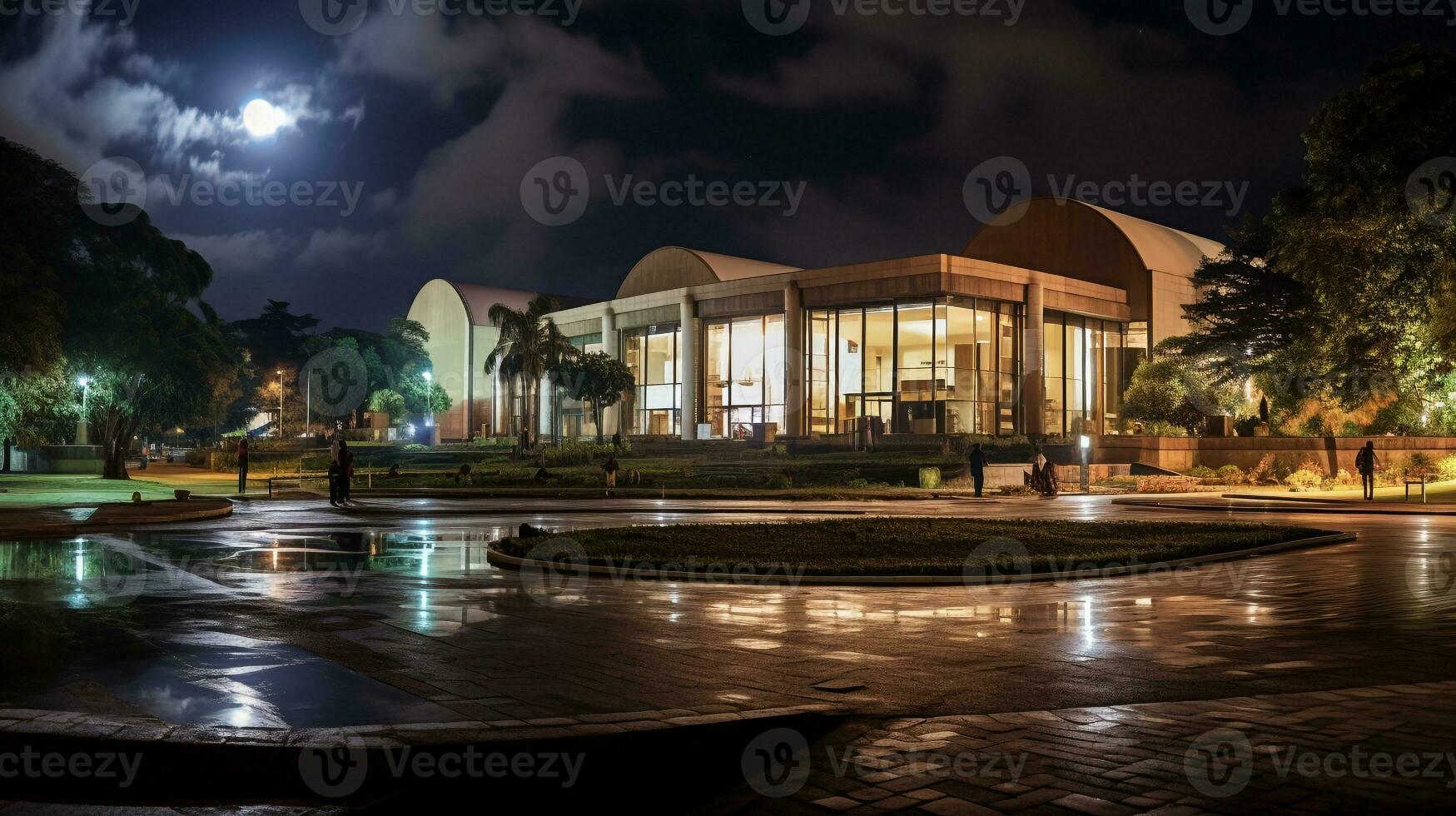 Night view of Nairobi National Museum. Generative AI photo