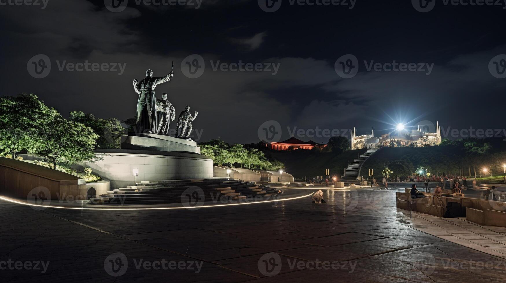 Night view of National Heroes Acre. Generative AI photo