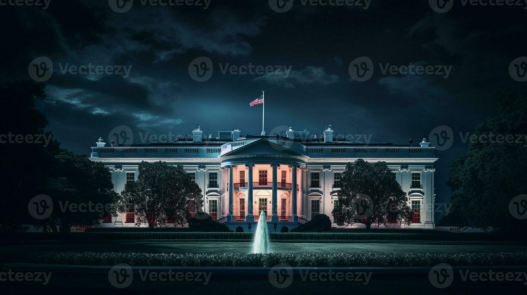 Night view of White House. Generative AI photo