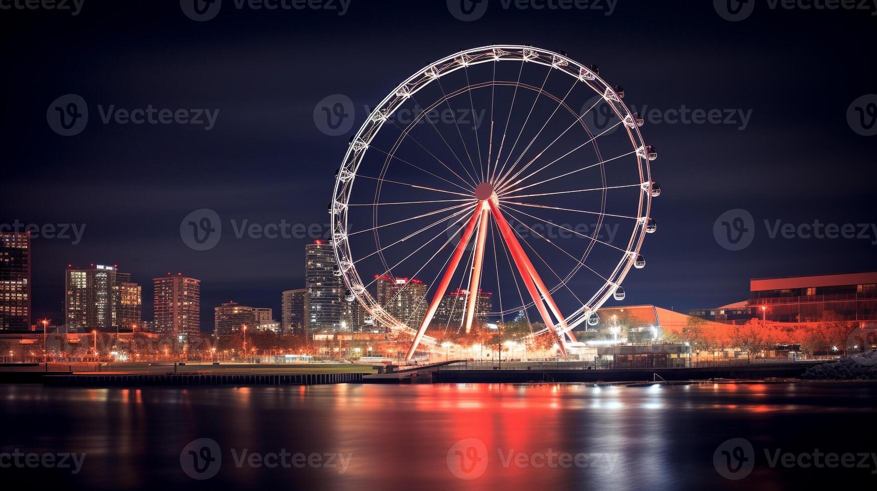 Night view of Melbourne Star Observation Wheel. Generative AI photo