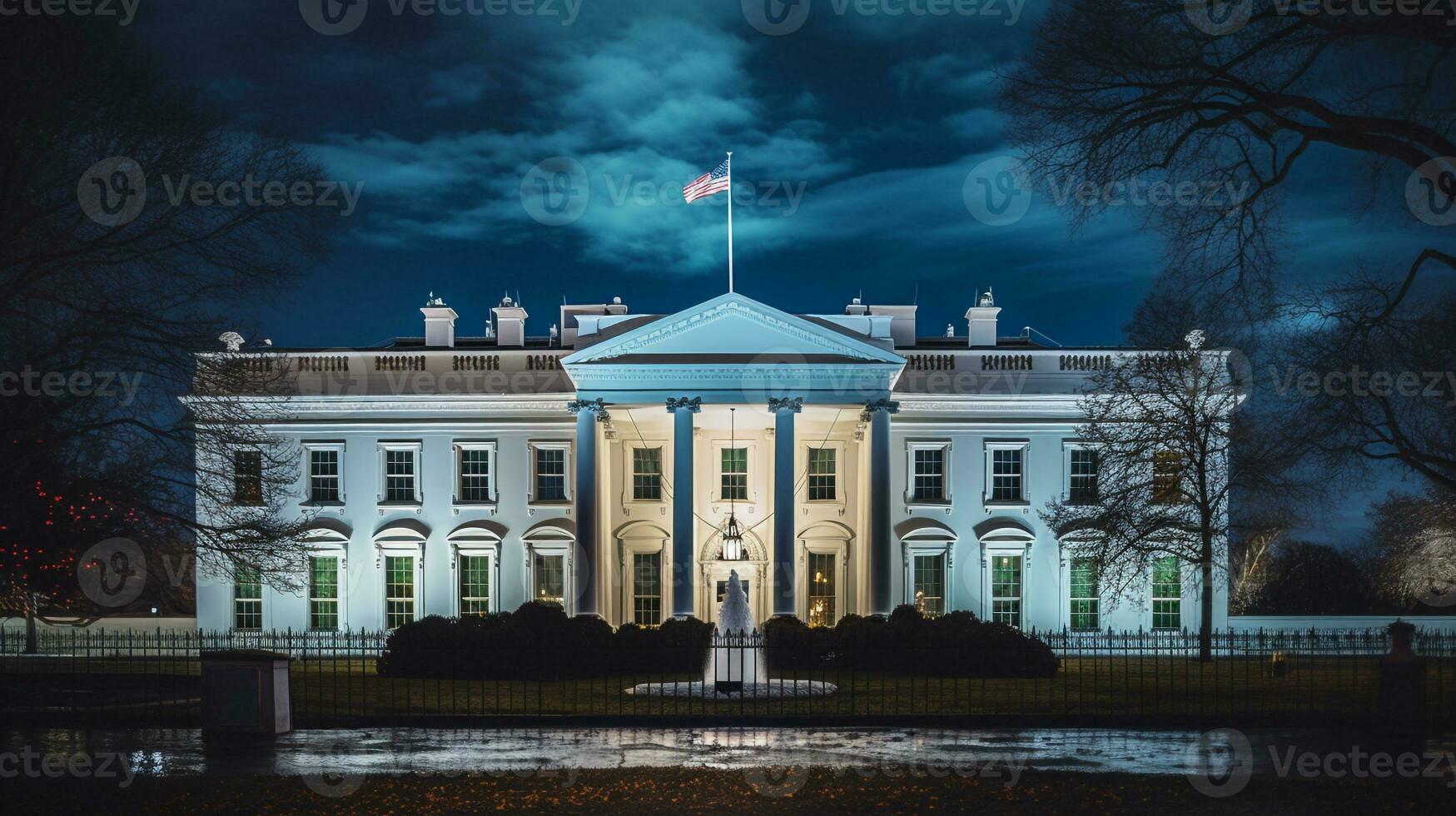 Night view of White House. Generative AI photo