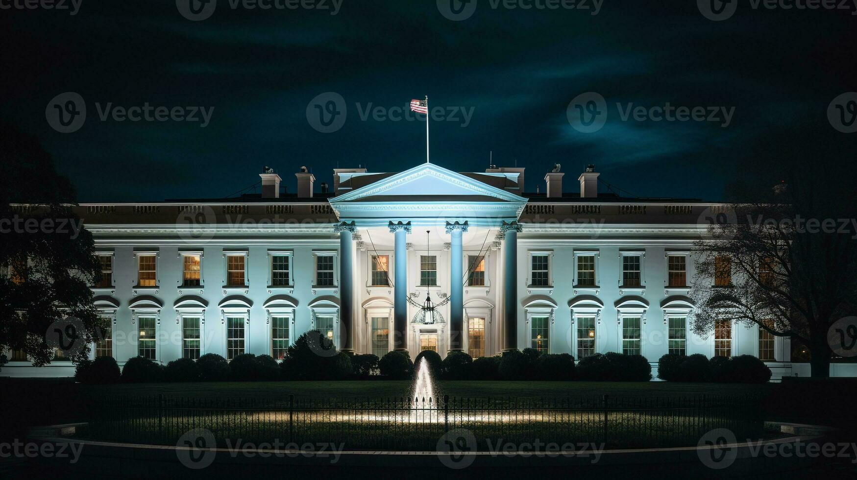 Night view of White House. Generative AI photo