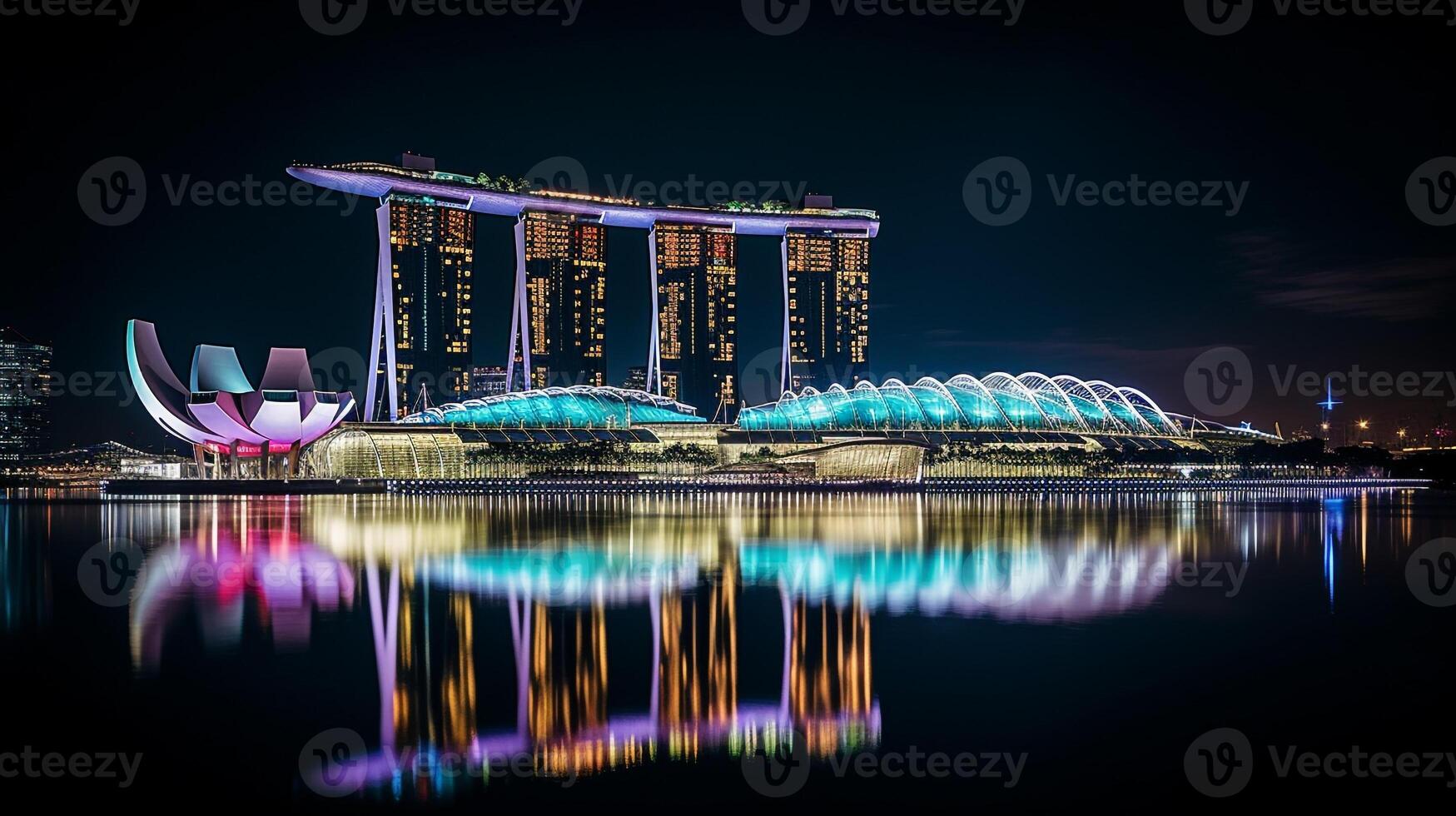 Night view of Marina Bay Sands. Generative AI photo