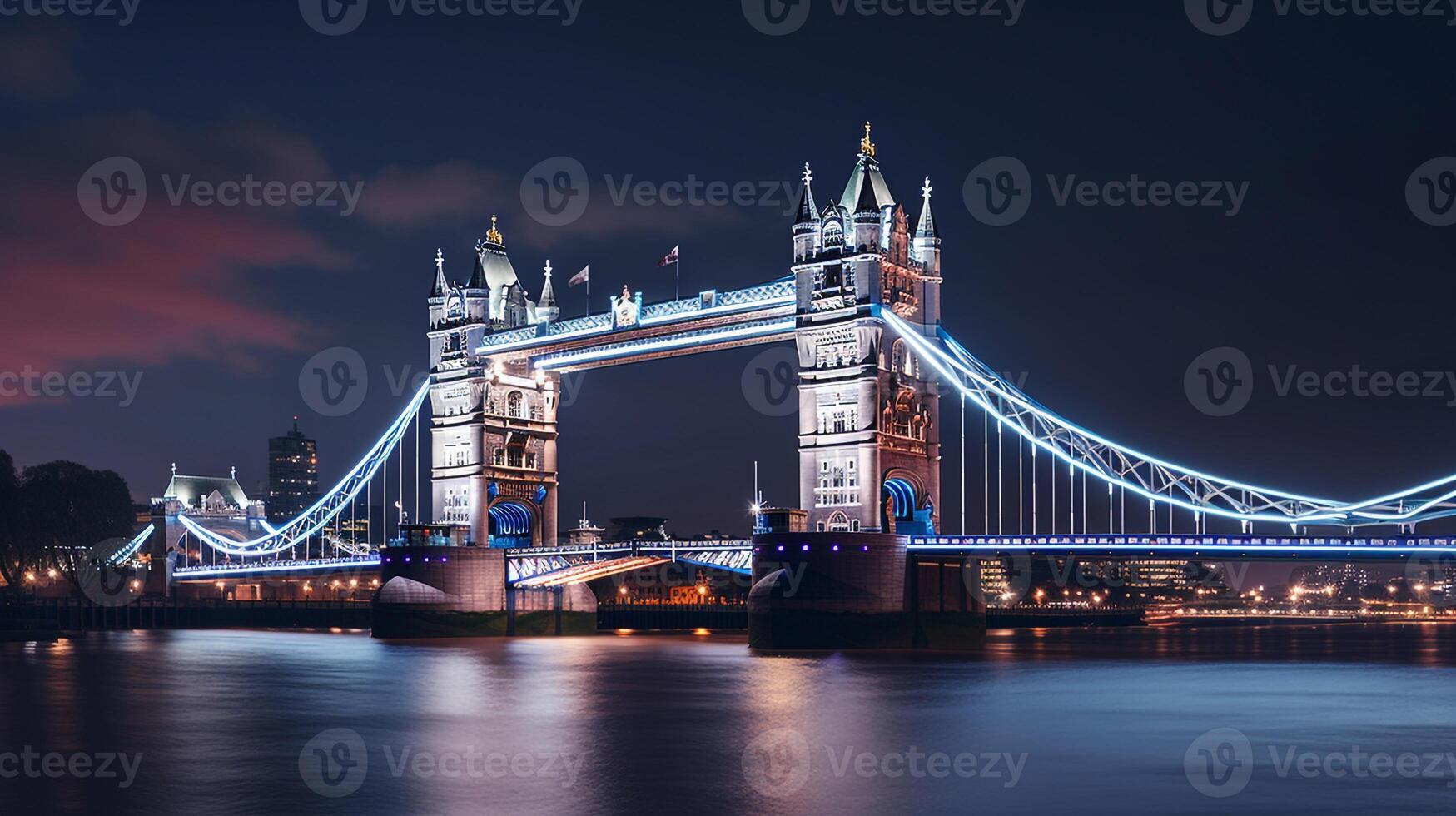 Night view of Tower Bridge. Generative AI photo