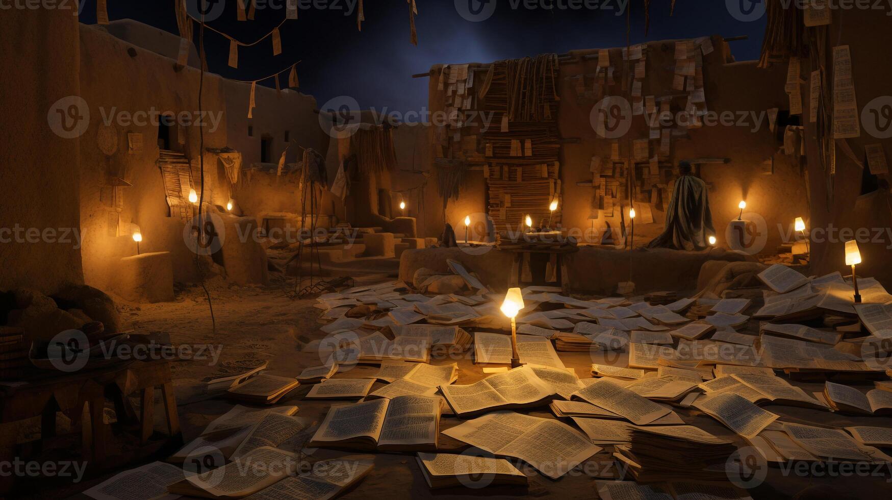 Night view of Timbuktu Manuscripts. Generative AI photo