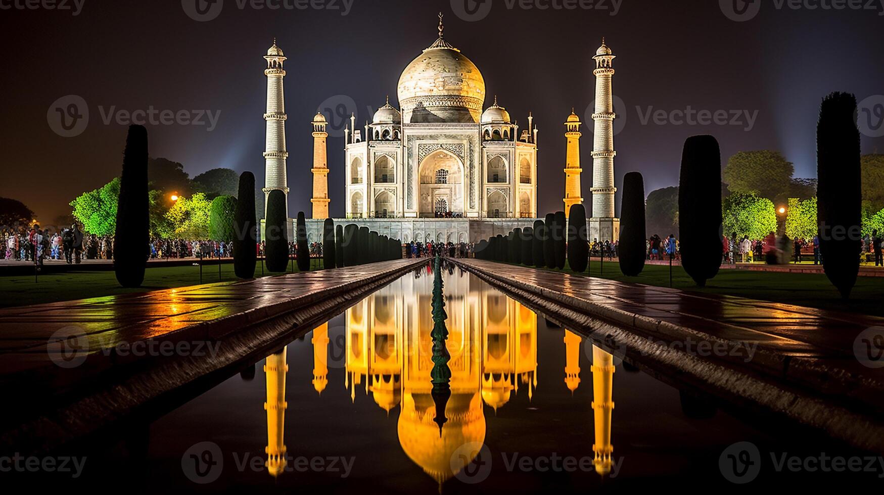 Night view of The Taj Mahal. Generative AI photo