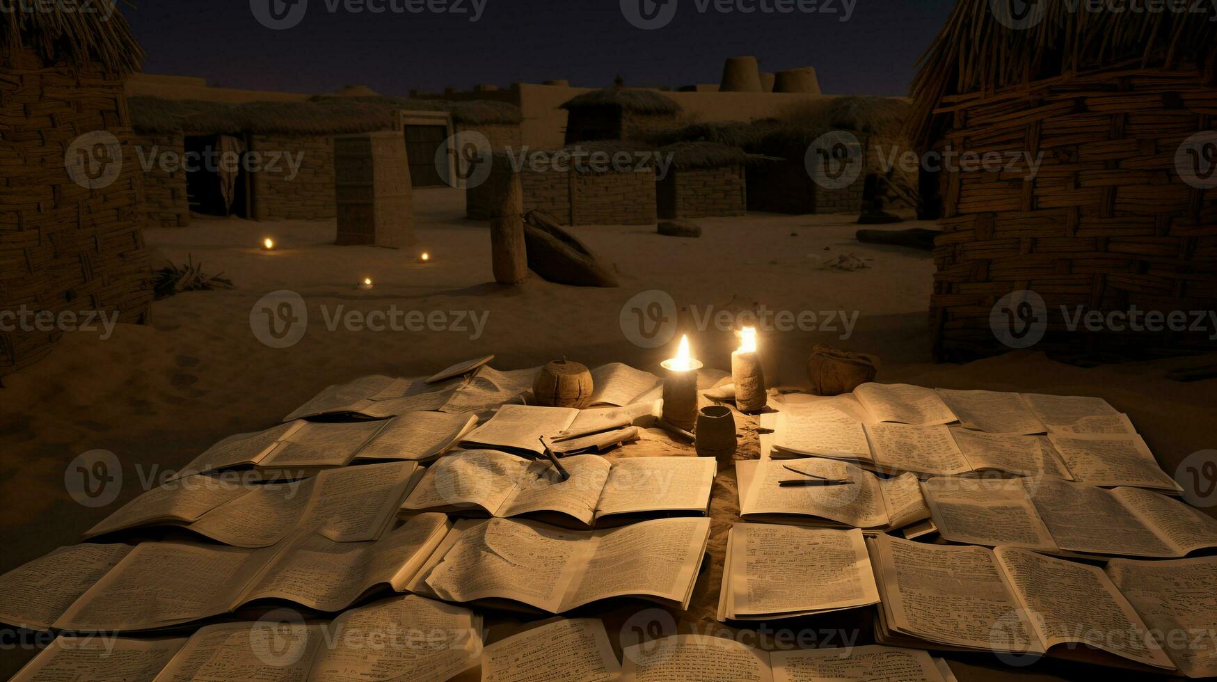 Night view of Timbuktu Manuscripts. Generative AI photo