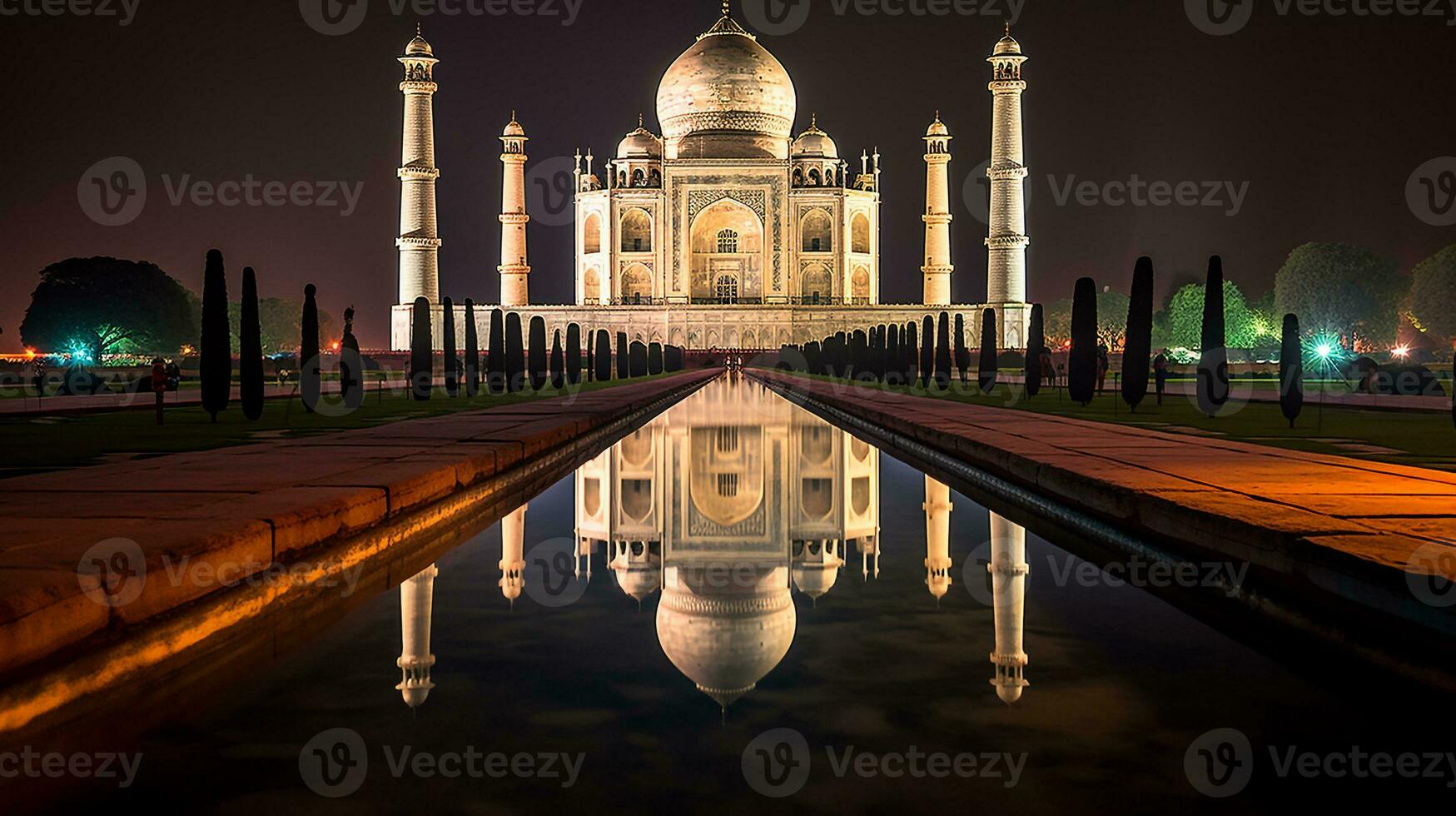 Night view of The Taj Mahal. Generative AI photo