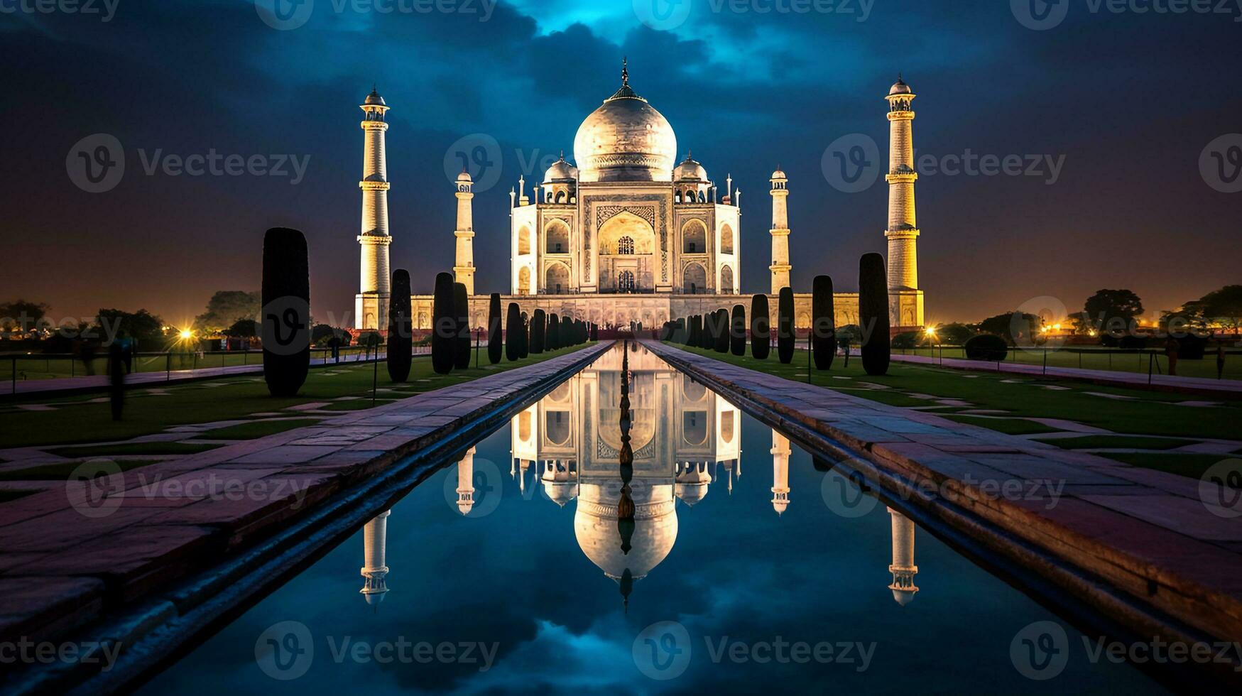 Night view of The Taj Mahal. Generative AI photo