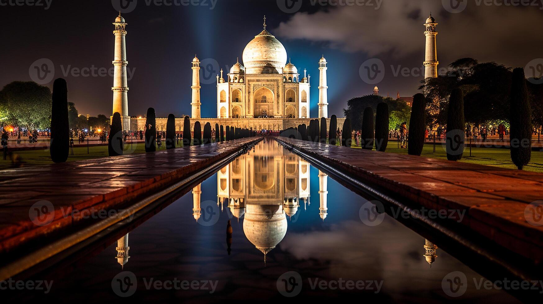 Night view of The Taj Mahal. Generative AI photo