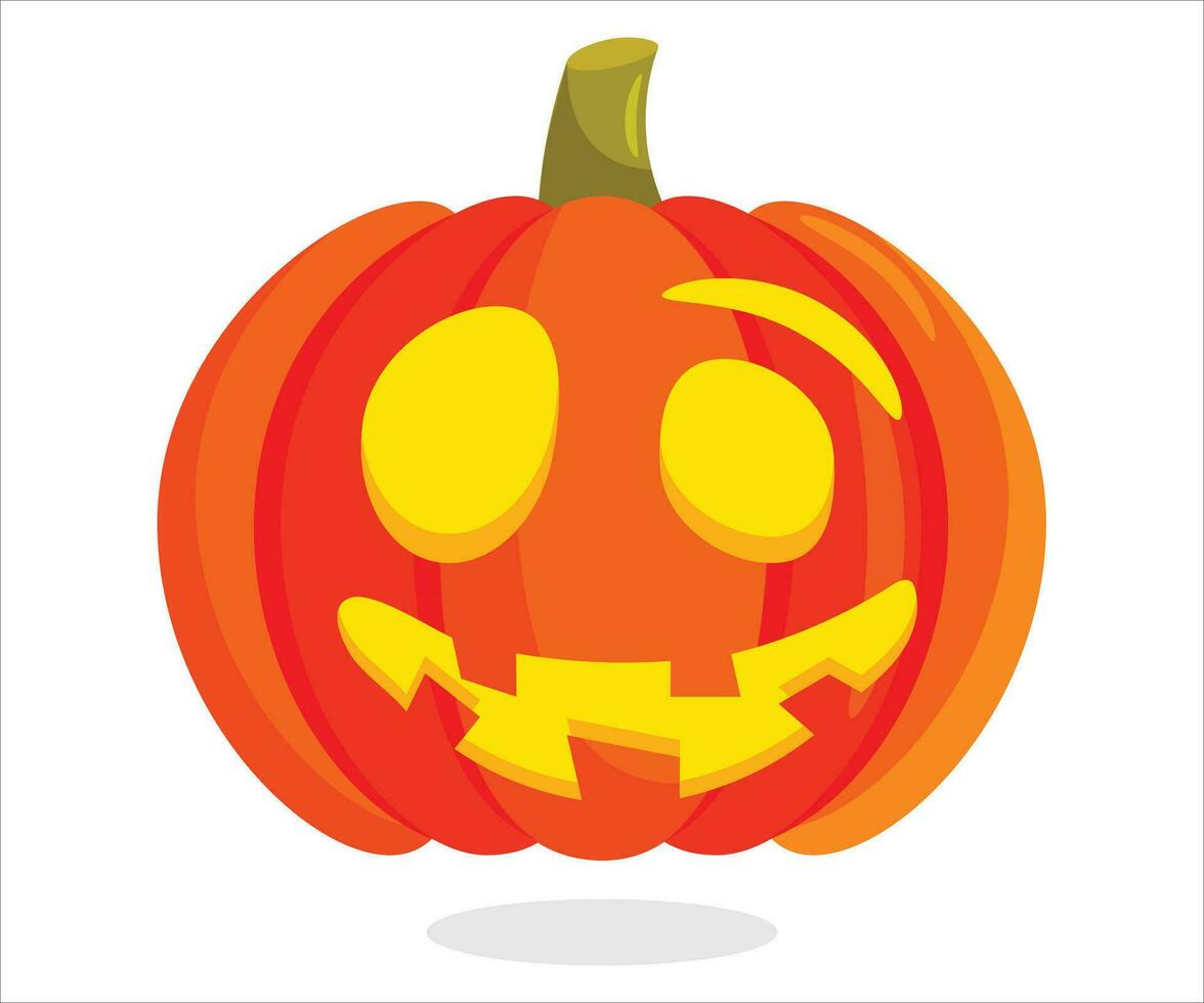 Carved Pumpkin with Silly Face Halloween Decor Premium Vector