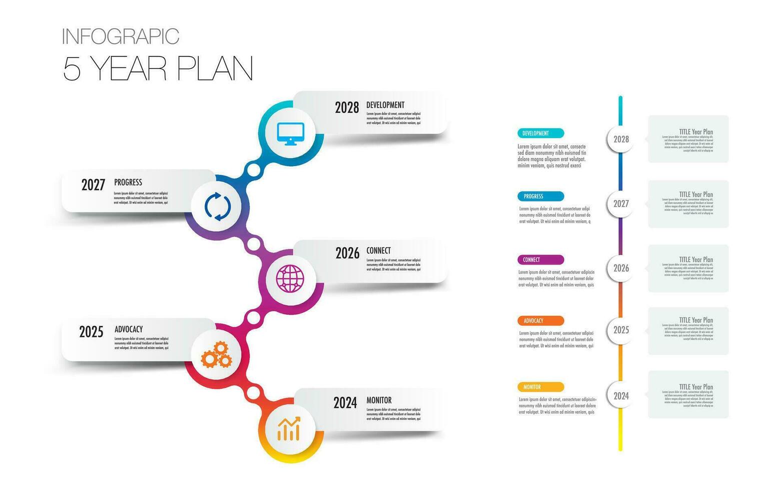 5 year plan projects milestone template for presentation vector