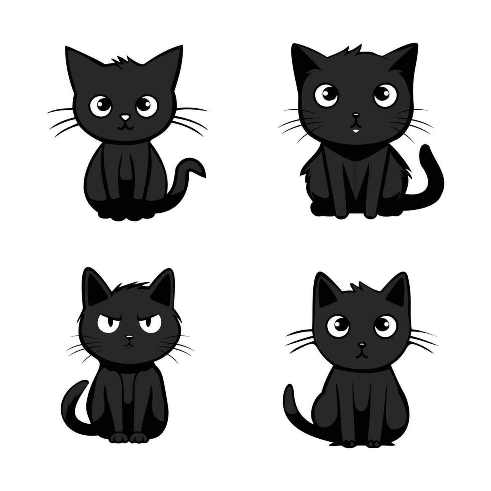 black cat silhouette on a white background Kitty Kitten Vector illustration