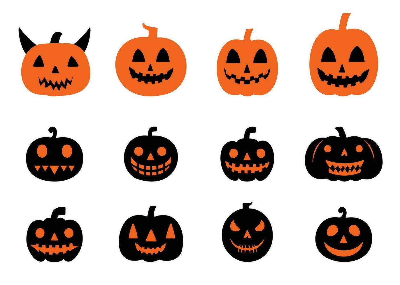 Collection of pumpkin Halloween silhouettes print banners, cards, flyers, social media wallpapers vector