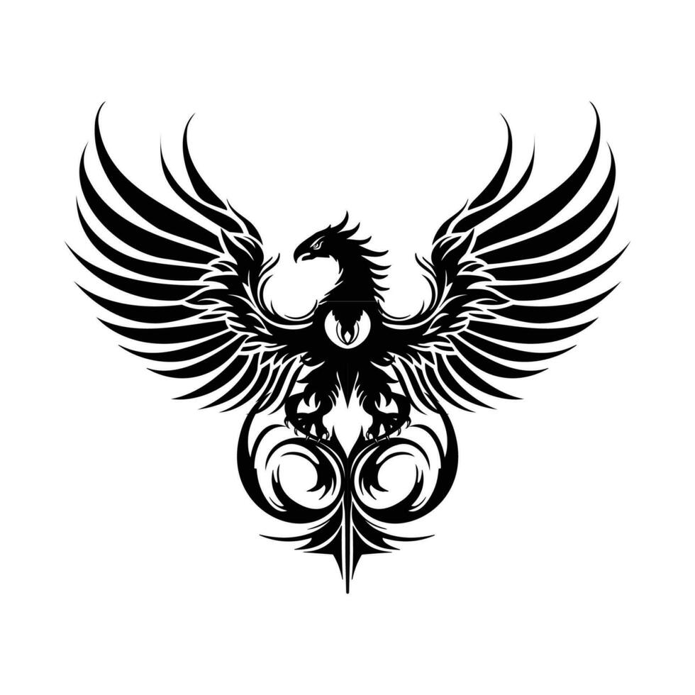 Symmetry of Wings Eagle silhouette isolated on white background tattoo or print design vector