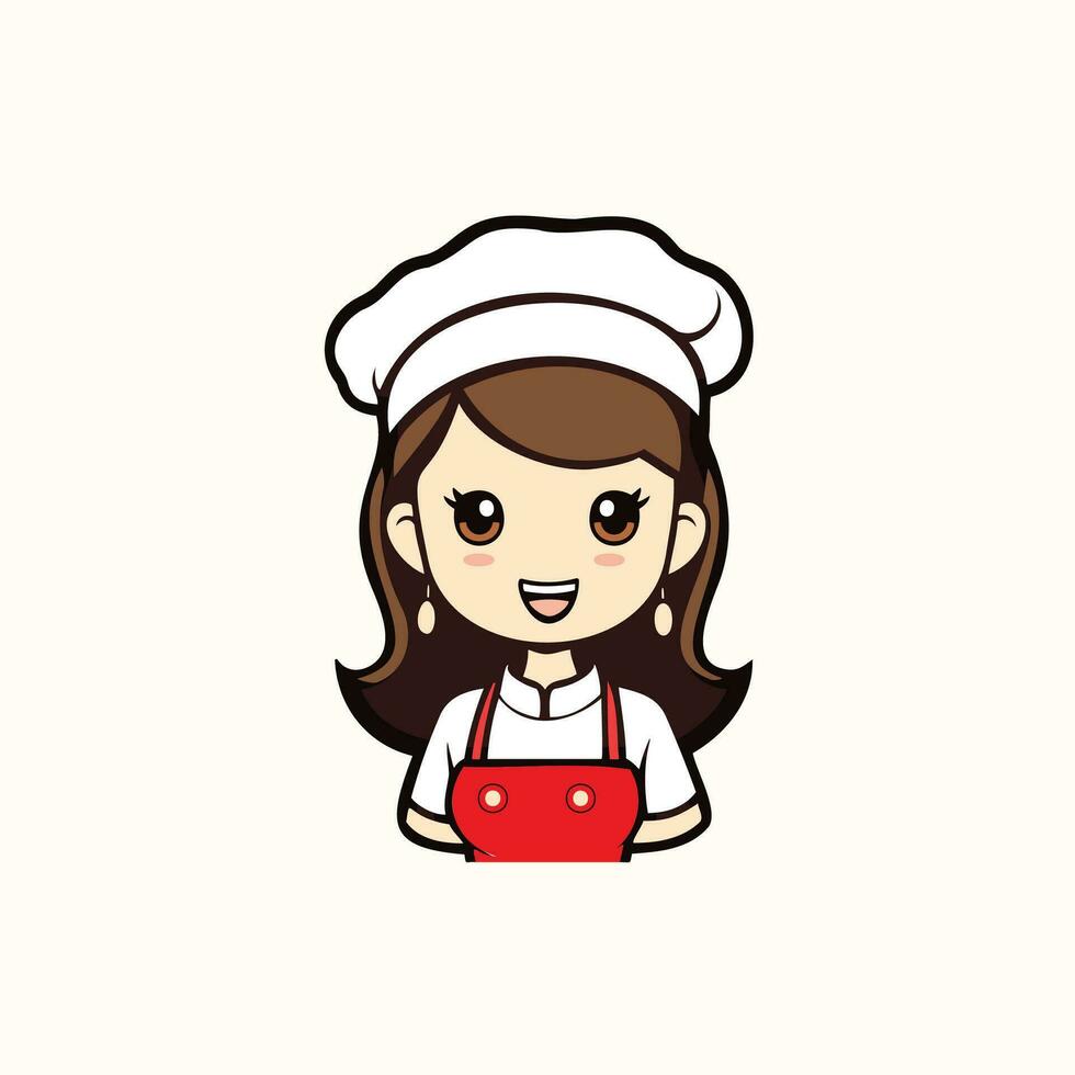 linda y alegre cocinero un dibujos animados vector de cocinero mujer con un blanco sombrero y uniforme