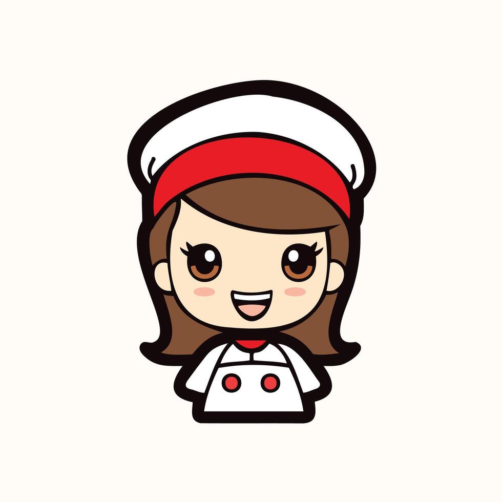 linda y alegre cocinero un dibujos animados vector de cocinero mujer con un blanco sombrero y uniforme