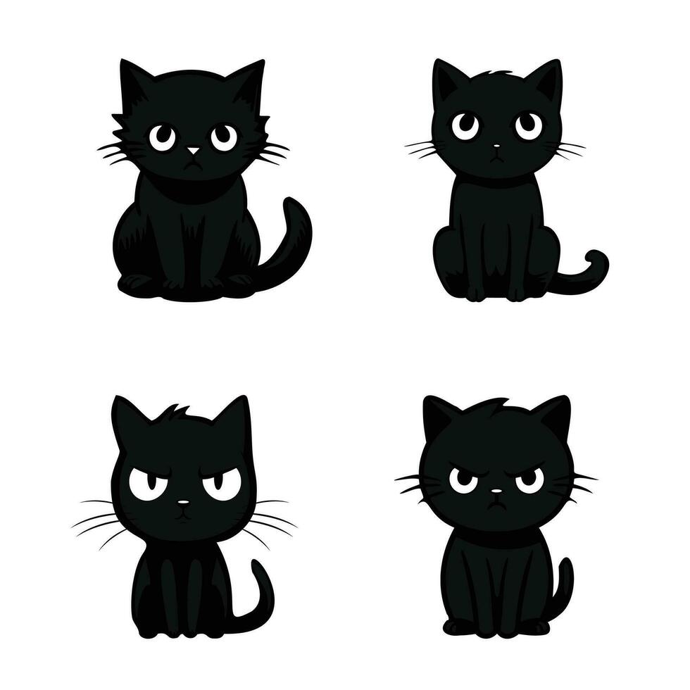 black cat silhouette on a white background Kitty Kitten Vector illustration