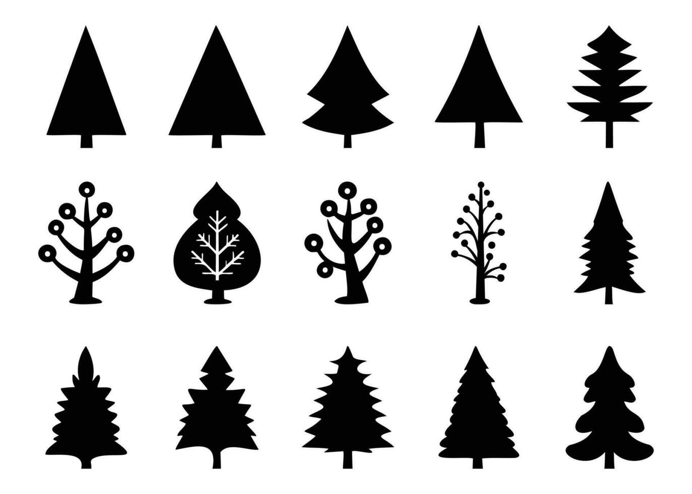 Set of black Christmas trees silhouette decorations illustration isolated on white background vector